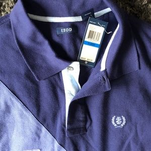 NWT Mens IZOD Polo, XL Blue Shades Split Diagonally